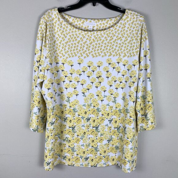 Charter Club Top XL Butter Yellow Floral  Stretch Modest Church Work Blouse - Picture 2 of 11